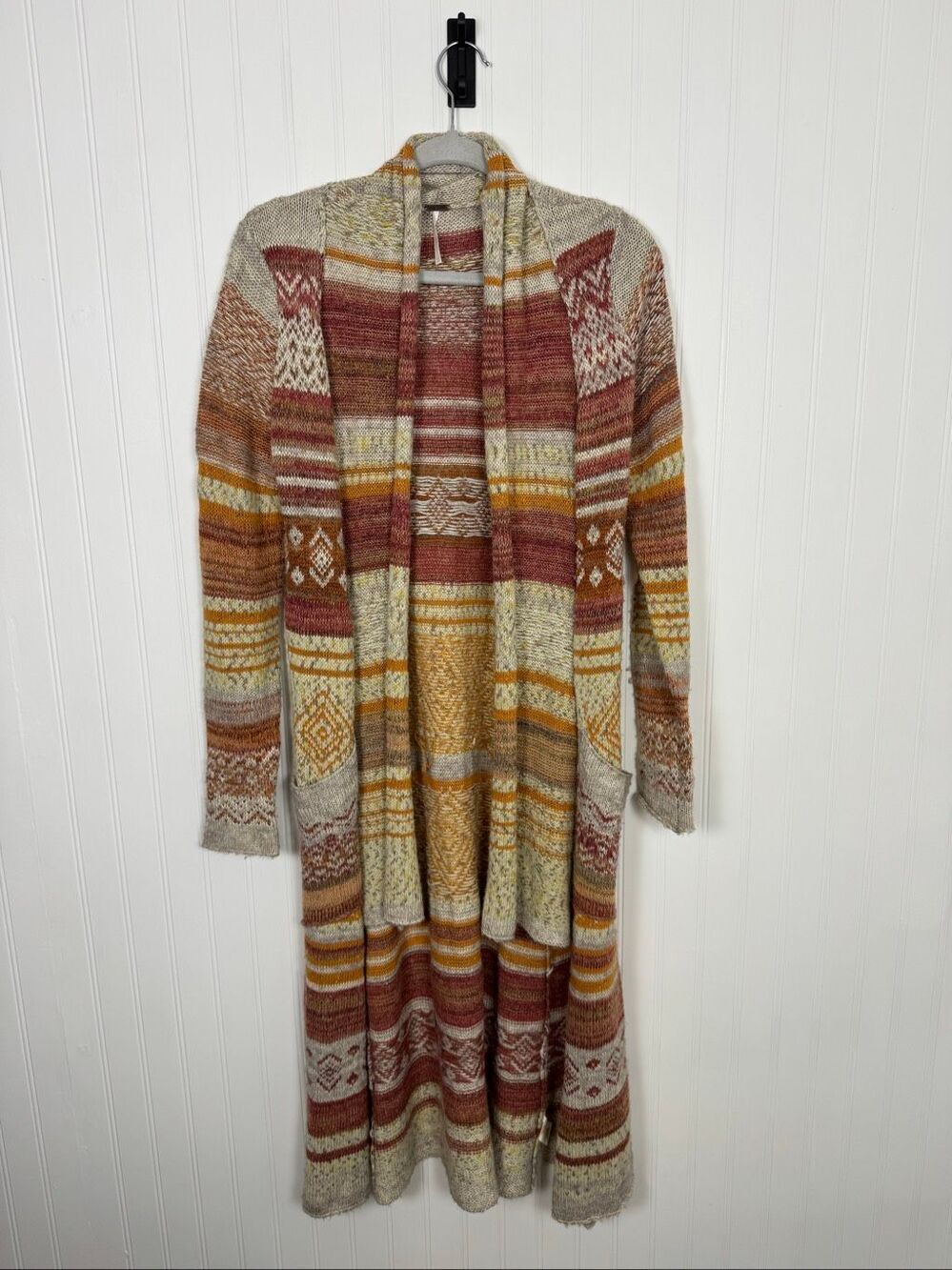 Free People Yesterdays Smile Wool Blend Duster Cardigan Size Medium Orange Pink - Picture 2 of 9